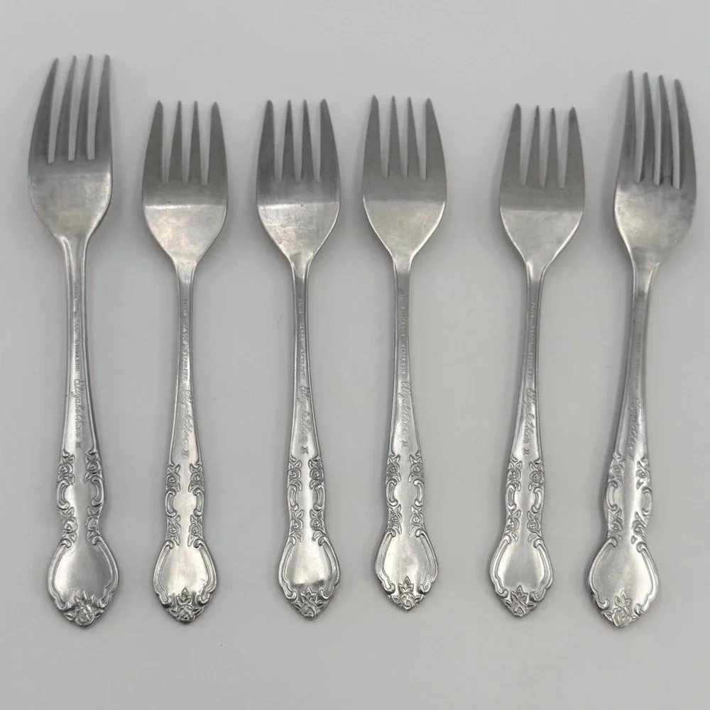Nasco Elizabethan II Stainless Steel Forks Set of 6 Japan Floral Scroll Design